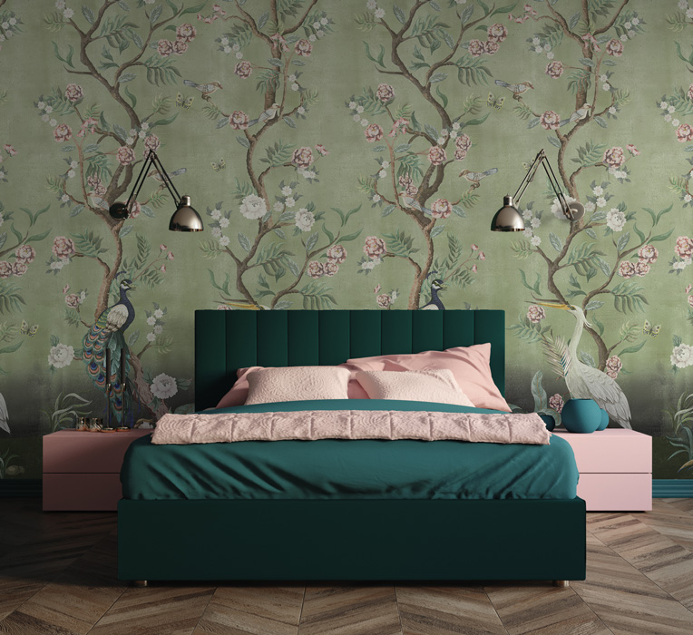 green chinoiserie wallpaper